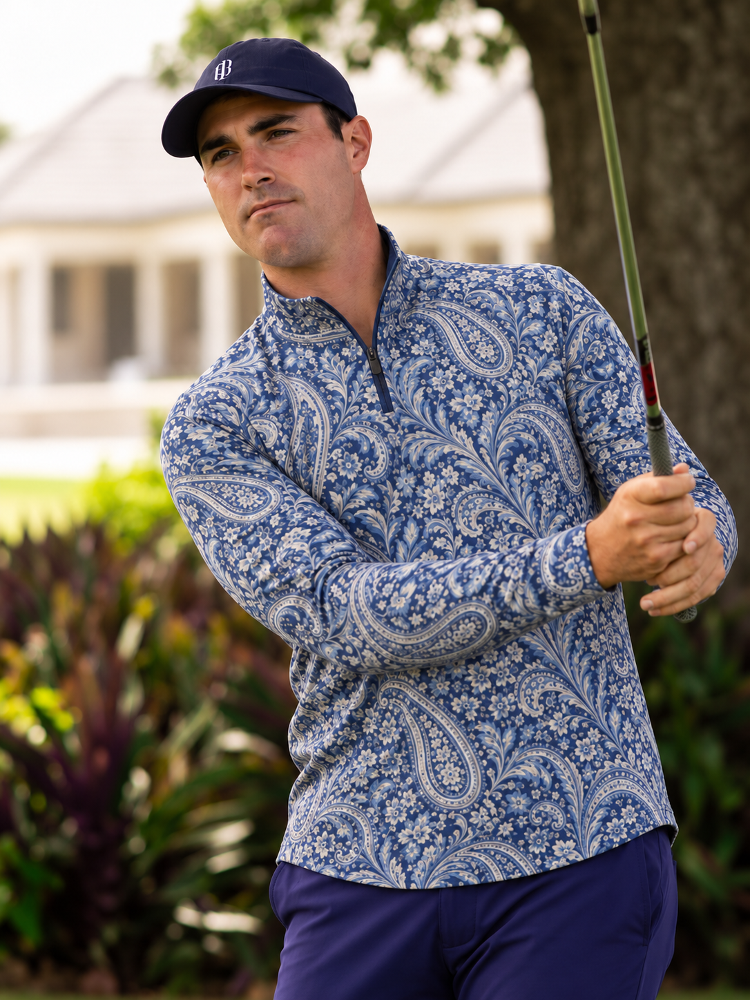 Navy Paisley Golf Quarter-Zip Pullover
