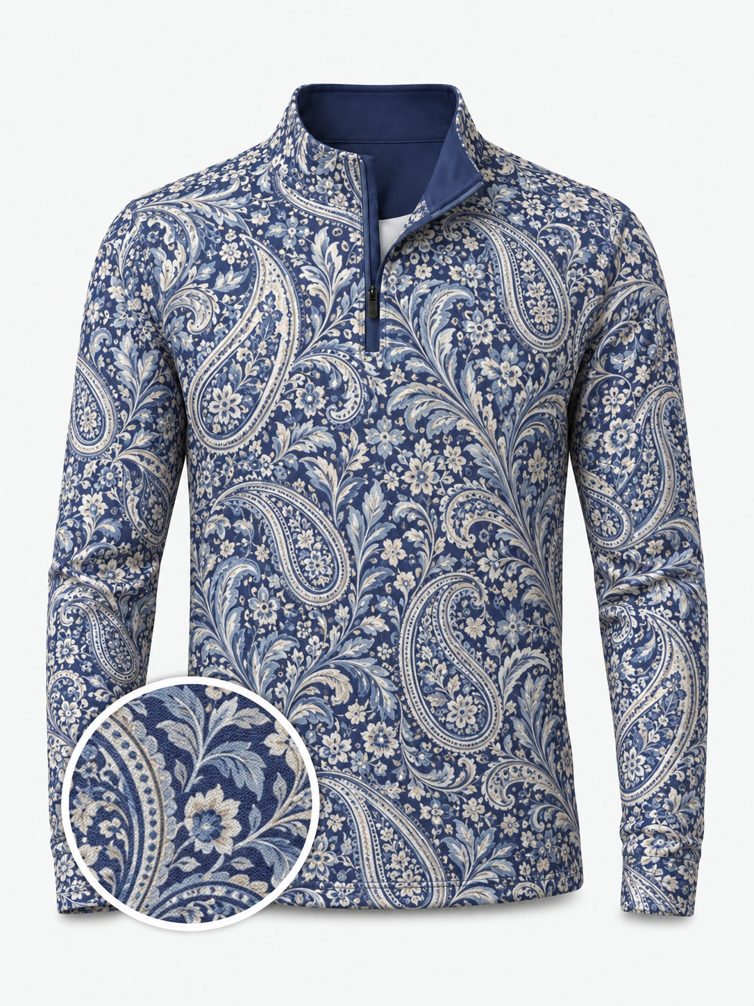 Navy Paisley Golf Quarter-Zip Pullover