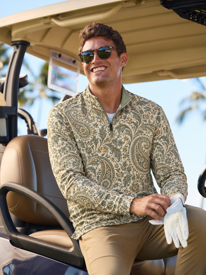 Olive Paisley Golf Quarter-Zip Pullover