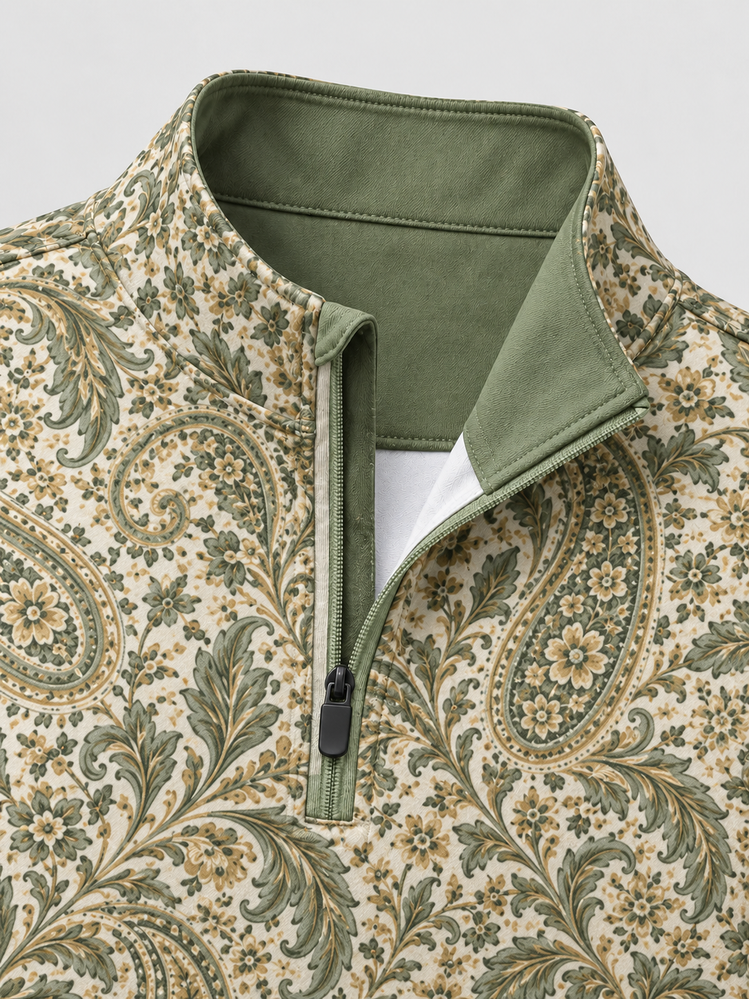 Olive Paisley Golf Quarter-Zip Pullover