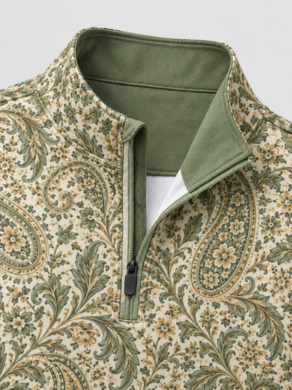 Olive Paisley Golf Quarter-Zip Pullover