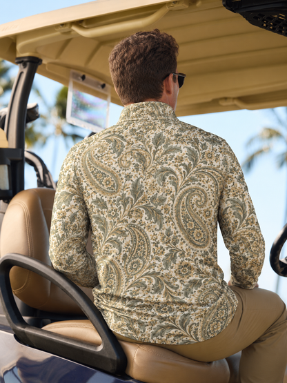 Olive Paisley Golf Quarter-Zip Pullover