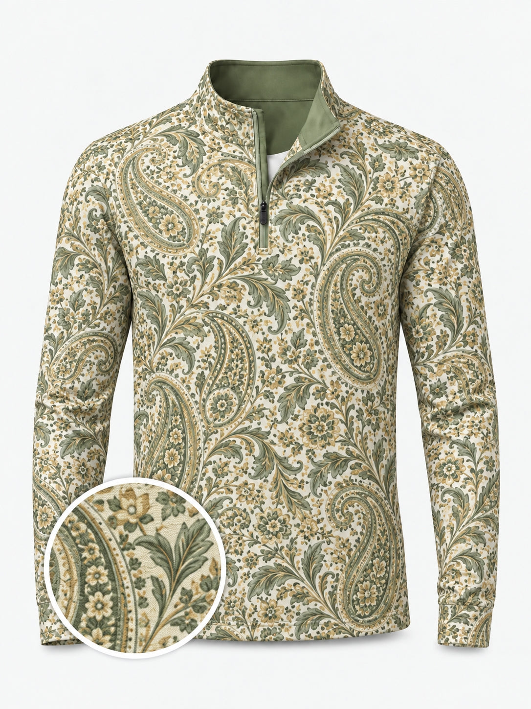 Olive Paisley Golf Quarter-Zip Pullover