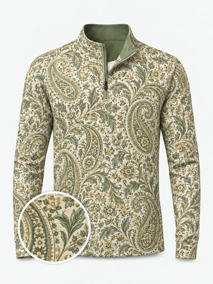 Olive Paisley Golf Quarter-Zip Pullover