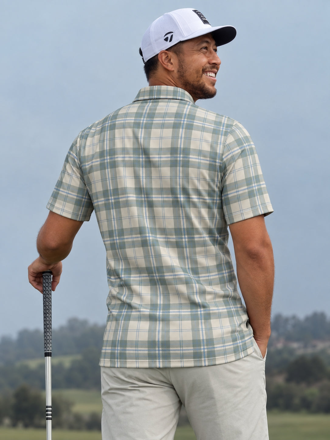 Sage Plaid Performance Golf Polo