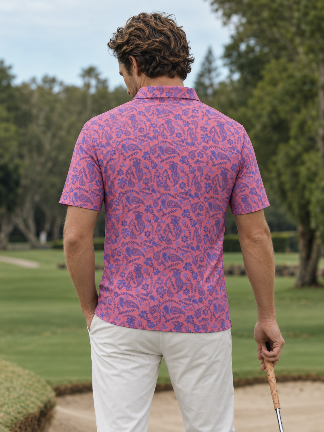 Coral Paisley Performance Golf Polo