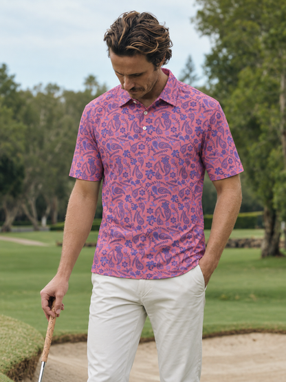 Coral Paisley Performance Golf Polo