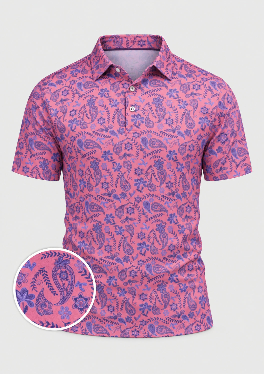 Coral Paisley Performance Golf Polo