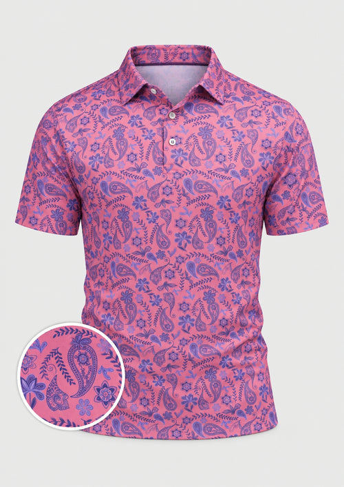 Coral Paisley Performance Golf Polo