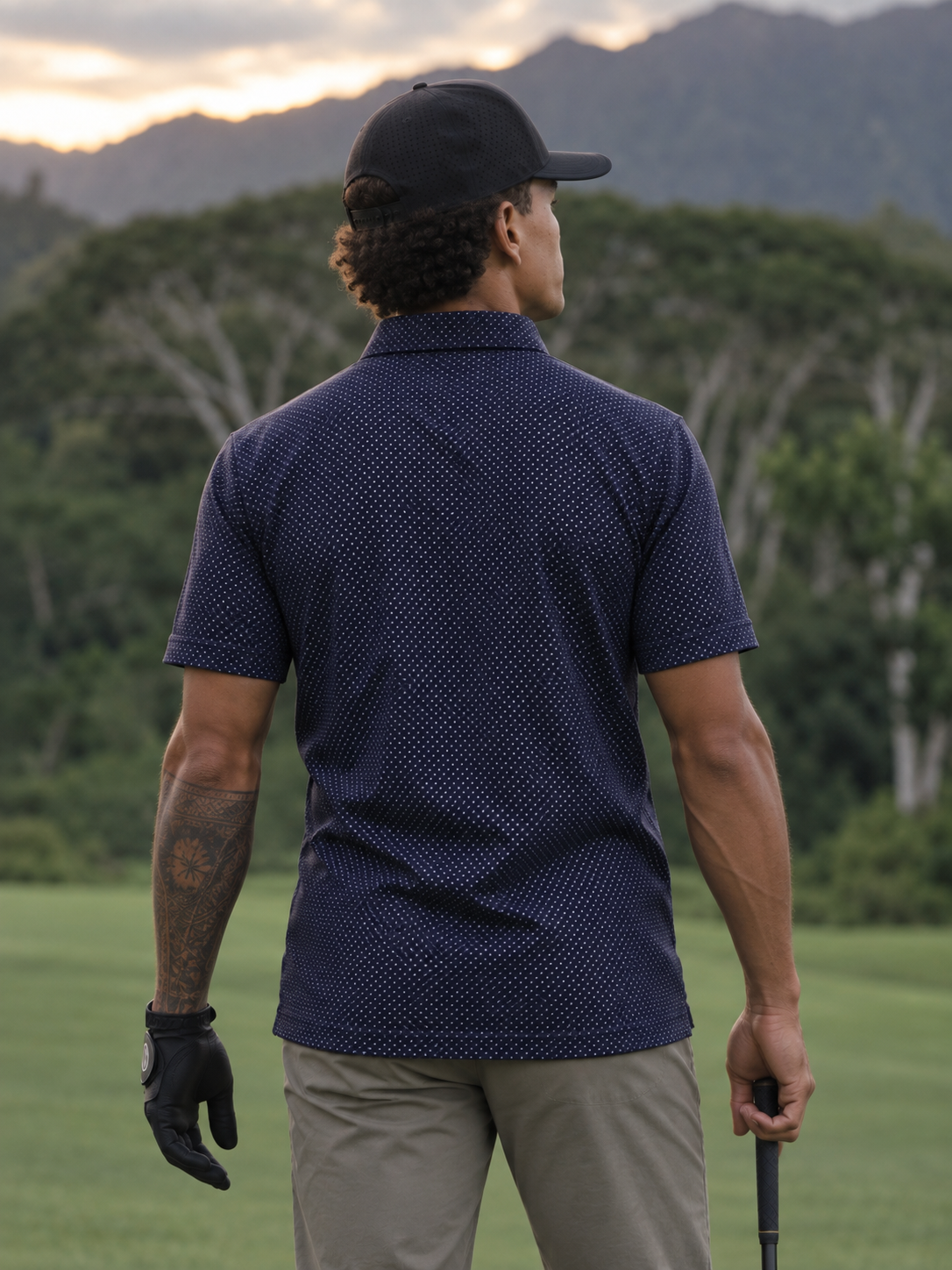 Navy Micro Dot Performance Golf Polo