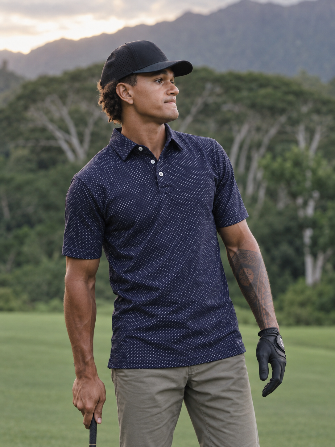 Navy Micro Dot Performance Golf Polo
