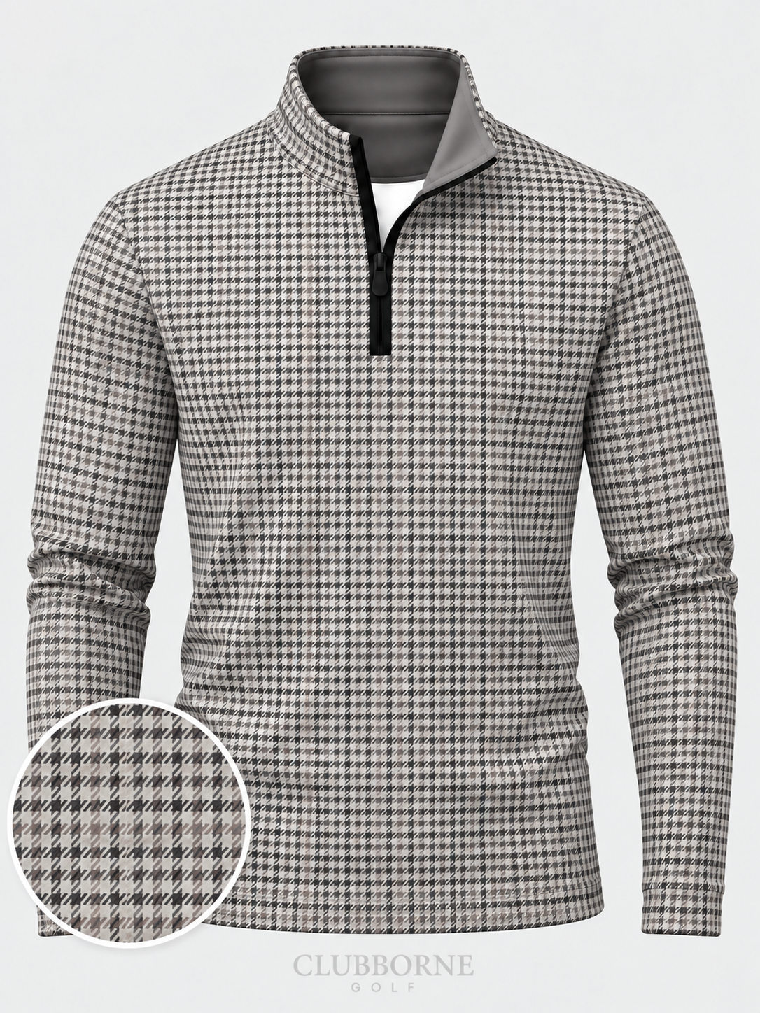 Ash Gray Houndstooth Print Golf Quarter-Zip Pullover – Clubbornegolf