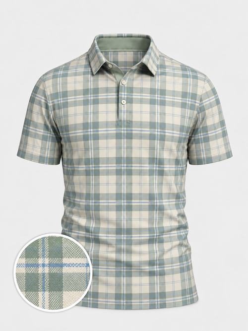 Sage Plaid Performance Golf Polo