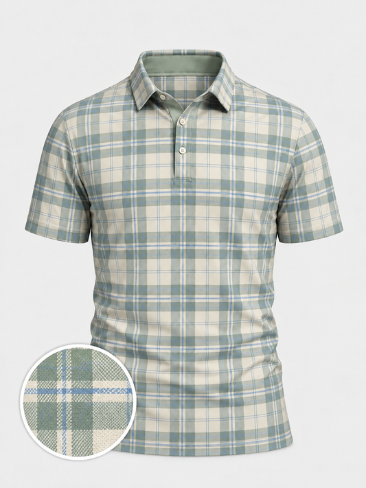 Sage Plaid Performance Golf Polo